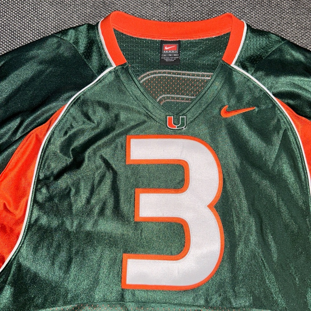 Rare Vintage Nike Miami Hurricanes Stitch Green Football Jersey - Picture 3 of 8